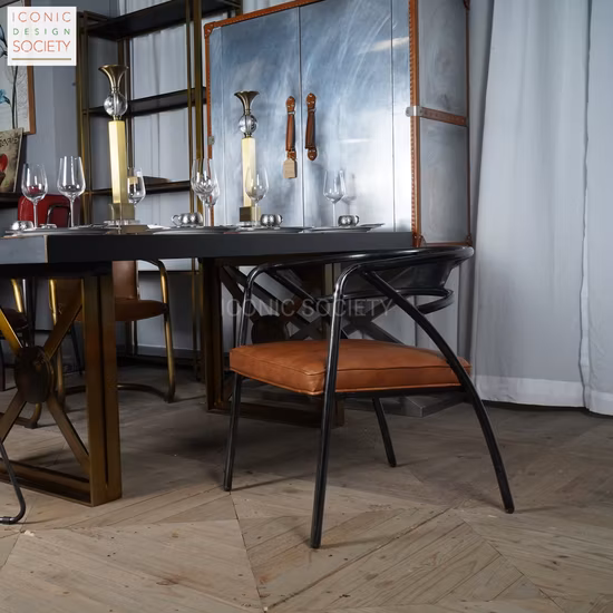 Modern Restaurant Office Dinner Living Room Furniture Home Sitting Room Hotel Metal Iron Retro Loft Genuine Leather Dining Chair