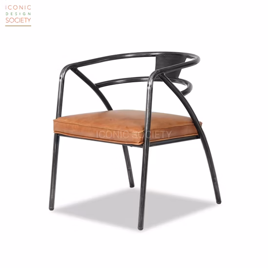 Modern Restaurant Office Dinner Living Room Furniture Home Sitting Room Hotel Metal Iron Retro Loft Genuine Leather Dining Chair