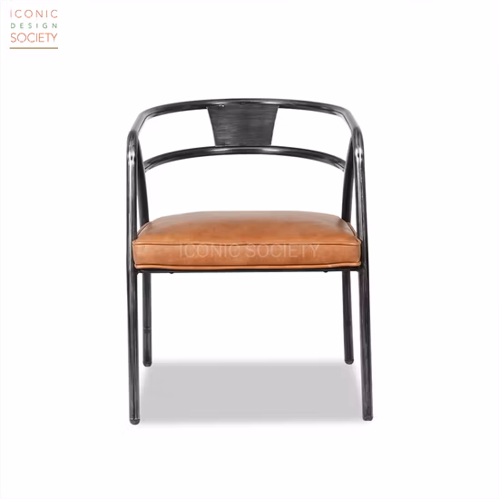 Modern Restaurant Office Dinner Living Room Furniture Home Sitting Room Hotel Metal Iron Retro Loft Genuine Leather Dining Chair